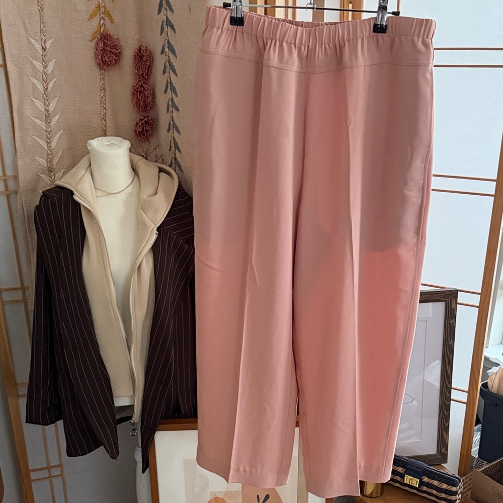 Roucha Pink Crepe Pull-On Pants | Elastic Waist